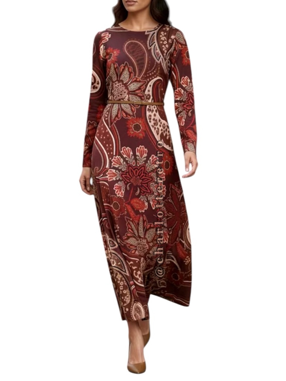 Alex Marie • KATE Paisley Printed Satin Long Sleeve Maxi Dress